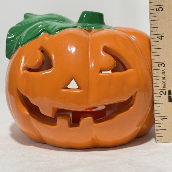 Vintage 1988 Flambro Ceramic Jack OLantern Pumpkin Tealight Candle Holder #1542A - Picture 10 of 16